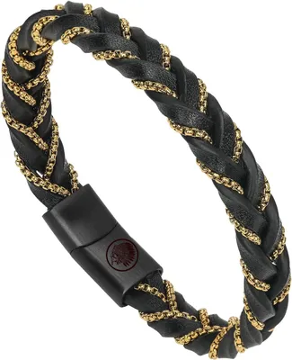 Produktbild von Herren Lederarmband, geflochtenes Edelstahl, 21 cm, mit Magnetschließe, für den Alltag