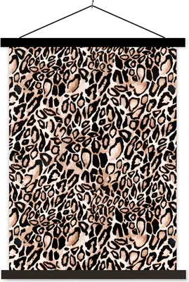 Produktbild von MuchoWow® Textilposter Pantherdruck - Schwarz - Braun 120x160 cm mit schwarzem Rahmen - Magnetischer
