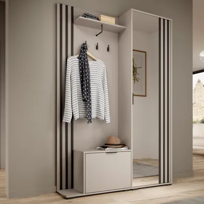 Produktbild von Garderobe STILO 131 cm Flurmöbel Set Spiegel Kaschmir Schwarze Lamellen