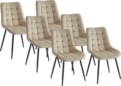Produktbild von Polsterstuhl 6er-Set - Samt & schwarzes Metall - Beige - OLLUA