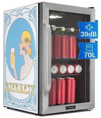 Produktbild von Klarstein Kühlschrank 70L, Kleiner Kühlschrank mit Herausnehmbaren Ablagen, Leiser Mini Kühlschrank mit Glastür & LED, Getränkekühlschrank Klein, Outdoor Geeignet, Biersafe für Flaschen, 0-10°C