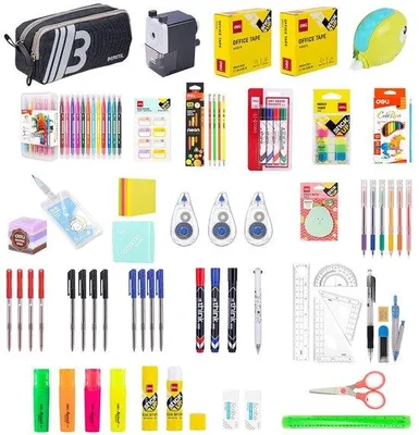 Produktbild von Famanu Schulbedarf Set 88-teilig - Stifteetui, Lineal, Bleistifte, Radiergummi, Haftnotizen
