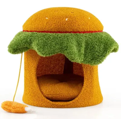 Immagine prodotto di Cuccia per gatti a forma di hamburger, modello S09FA0WW, dimensioni 37 x 41 cm, colore arancione/verde