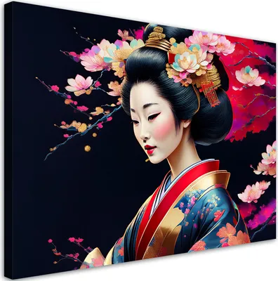 Produktbild von Leinwandbild Japanische Geisha Bunte 120x80 Feeby Rosa bild für die wand bereit zum aufhängen