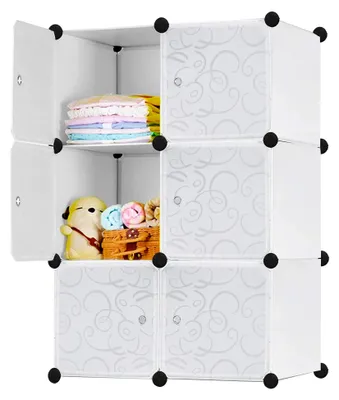 Produktbild von Kleiderschrank DIY Garderobenschrank Steckregalsystem mit Weiß-Muster (6 Boxen mit Tür)