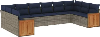 Image de vidaXL Ensemble de 10 canapés de jardin avec coussins, gris, polyrattan
