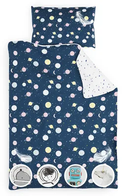 Produktbild von SLEEPWISE Kinderbettwäsche 135x200 | 2tlg. Bettwäsche Kinder mit Kissenbezug 50x75 cm | Extraweiche Mikrofaser Kinder Bettwäsche Set mit Reißverschluss | Planets