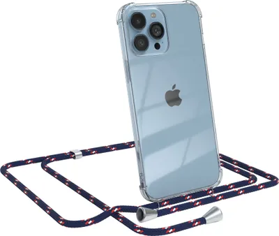 Produktbild von EAZY CASE Handykette kompatibel mit Apple iPhone 13 Pro Max, Handyhülle mit Umhängeband, Handykordel, Schutzhülle Clear, Band in Blau