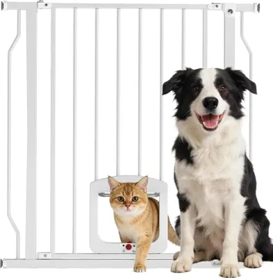 Produktbild von Hundegitter - Schutzgitter - Ausziehbar 75–85 cm - Für Türen & Treppen - Kleine Tierklappe - Doppelte Verriegelung - Für kleine Hunde - Weiß