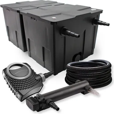 Produktbild von SunSun Komplettset: CBF-350B Teichfilter bis 60000 L Teichfilteranlage als Durchlauffilter, CTF-8000 SuperECO Teichpumpe 8000l/h 70W, CUV-324 Teichklärer UVC Klärer mit 24W, 25m Teichschlauch 25 mm