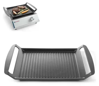 Zdjęcie produktu dla Płyta Taca Grillowa Ryflowana Do Kuchenek Indukcyjnych Teflon 39X26Cm - Hendi 629130