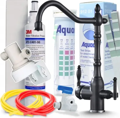 Immagine prodotto di Rubinetto da cucina a 3 vie Ari Retro 2 nero opaco, beccuccio girevole 360 gradi, per acqua filtrata