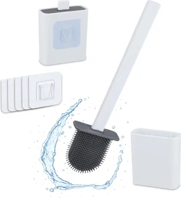 Image de Relaxdays - Brosse de toilettes à fixation murale, à coller, H x l x P : 35,5 x 9,5 x 4 cm, brosse de toilettes avec support, plastique, blanc