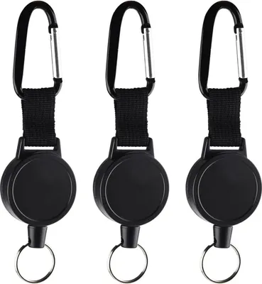 Produktbild von Schlüsselanhänger Einziehbar, 3 Stück, Schwarz, Stahlseil 100 Cm, Für Schlüssel Und Ausweise, Im Büro Und Unterwegs