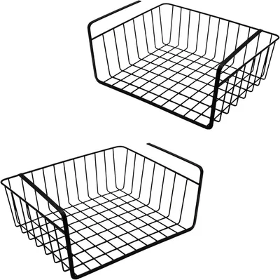 Productafbeelding van Hangmand Metaal - Opbergmand Plankmand - Kast Ordenen - Set van 2 Stuks - 32 x 27 cm - Zwart