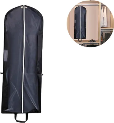 A garment bag for storing clothes.