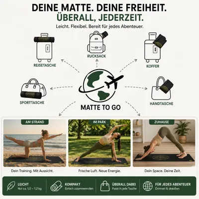 Produktbild von GOLDEN® Yogamatte Reise 1,0mm Naturkautschuk rutschfest schadstofffrei Faltbare dünne Leicht, KI-generiertes Bild