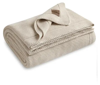 Produktbild von Strickdecke aus 100% Baumwolle, Naturbeige, 130 x 150 cm