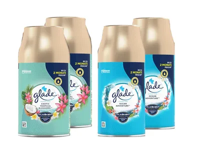Produktbild von Glade Automatic Spray Nachfüller Mix, 4 Stück, Exotic Tropical & Ocean Adventure, 269ml, Raumduft