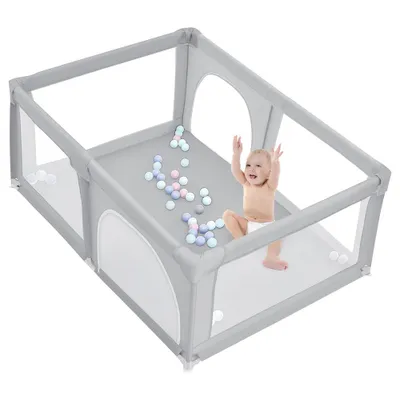Produktbild von Baby Laufgitter mit 50 Kugel 120x180x66cm Aktivitätszentrum mit atmungsaktivem Netz Rutschfester Basis hellgrau