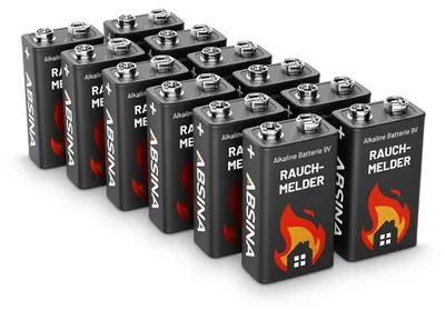 Immagine prodotto di ABSINA 12x batterie per rilevatori di fumo da 9V - batterie alcaline a prova di perdite per rilevatori di incendio, rilevatori di movimento e monossido di carbonio