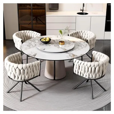 Produktbild von Drehstuhl 4er Set, Moderner Esszimmerstuhl aus Samt, Armlehnstuhl drehbar mit Metallbeinen, für Esszimmer, Wohnzimmer, Schlafzimmer, Beige