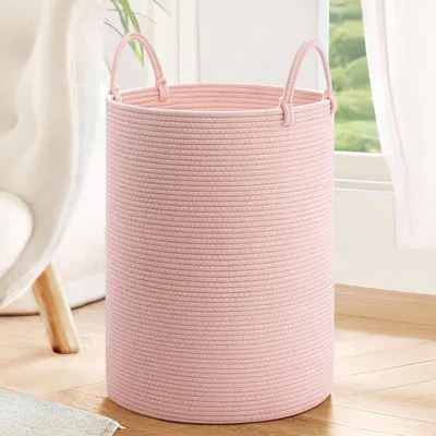 Produktbild von Wäschekorb Wäschebehälter Aufbewahrungskorb - Seil - 35 x 50 cm - Rosa - Mit Griff und faltbar