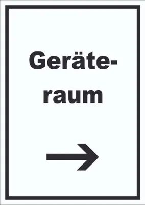 Produktbild von Geräteraum Schild mit Text und Richtungspfeil rechts Schuppen hochkant A6 (105x148mm)