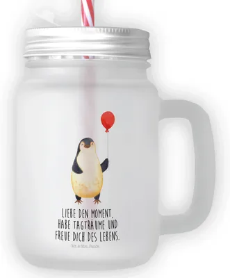 Produktbild von Mr. & Mrs. Panda Glas Pinguin Luftballon - Transparent - Geschenk, Cocktailglas, Geschenkidee, Trinkglas, Mason Jar, Glück, Freundin, Motivation, Für Smoothies