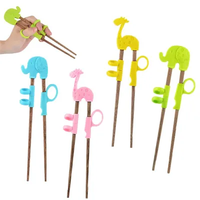 Image de Baguettes chinoises pour enfants - Lot de 4 paires de baguettes d'entraînement réutilisables