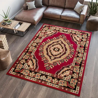 Produktbild von Tapiso Teppich ATLAS klassisch rot beige Wohnzimmer 70 x 130 cm