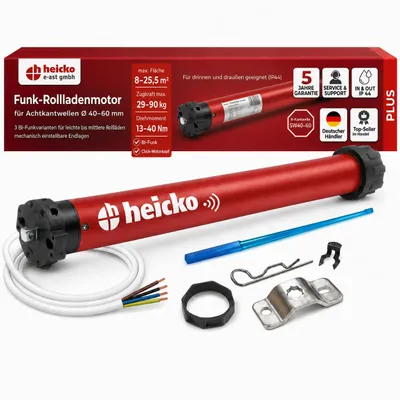 Produktbild von heicko Plus Funk-Rollladenmotor 13 Nm SW40 Rohrmotor, BI-Funk, 29 kg, bis 8 m², KI-generiertes Bild