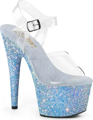 Produktbild von ADORE-708LG Pleaser High-Heels Plateausandaletten transparent babyblau Glitter