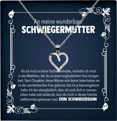 Produktbild von 22Feels Schwiegermama Geschenk von Schwiegersohn Bräutigam Herz Halskette Karte Frauen Schwiegermutter Hochzeit Muttertag (Damen Silber 925/000 Schmuck)