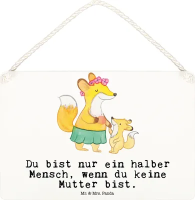 Produktbild von Mr. & Mrs. Panda Wandbild Holz Mutter Herz DIN A6 - Weiß - Geschenk, Holzschild, wandtafel, Türschild, Schild, Wandschild, kleine aufmerksamkeit