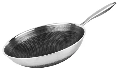 Obrázok produktu pre Cheffinger, wok 28 cm z nehrdzavejúcej ocele, vhodný na indukčné varné dosky, s 3D voštinovou štruktúrou odolnou proti poškriabaniu, čierny / strieborný