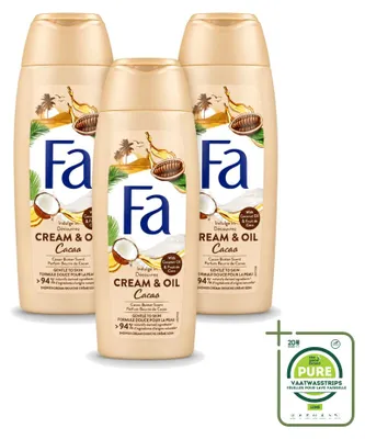 Zdjęcie produktu dla 3 opakowania żelu pod prysznic Fa Creme-Öl, kokos i masło kakaowe - 250 ml - opakowanie zbiorcze - 3 sztuki