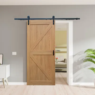 Produktbild von Holzschiebetür Scheunentor Oak verschiedene Größen offene Laufschiene schwarz 35mm -  1025x2150mm