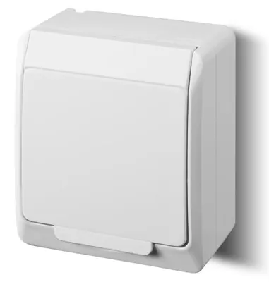 Obrázek produktu pro Zásuvka pro povrchovou montáž bílá jednoduchá odolná proti vlhkosti IP44 16A 250V pro povrchovou montáž