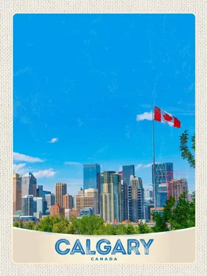 Produktbild von vianmo Holzschild 40x30 cm Calgary Kanada Stadt Flagge Bildmotiv Reisemotiv Abenteuer Reisen