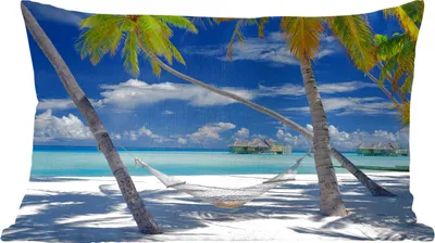 Produktbild von MuchoWow® Zierkissen Sofakissen Wohnzimmer Dekokissen 50x30 cm Strand - Sommer - Hängematte - Wohnzimmerdekoration - Polster mit Photo