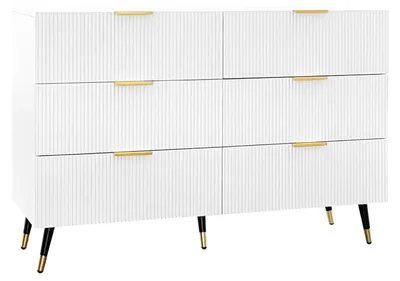 Image de Buffet - Commode - 120 cm - 6 tiroirs - Grand espace de rangement - Idéal pour le salon, la salle à manger ou l'entrée - Style moderne - Blanc