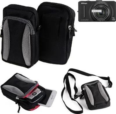 Produktbild von K-S-Trade Fototasche kompatibel mit Nikon Coolpix S9300 Gürtel-Tasche Holster Umhänge Tasche Kameratasche, schwarz-grau Brust-Beutel Brust-Tasche