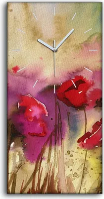 Produktbild von Küche Wohnzimmer Wand Leinwand Uhr 30x60 Aquarellbilder Mohnblumen Kornblumen - weiße Hände