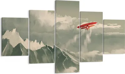 Produktbild von Bild auf Leinwand - Leinwandbild - 5 Teile - Rot Flugzeug Berge - 125x70cm - Wand Bild - Wanddeko - Wandbilder - Leinwanddruck - Bilder - Wanddekoration - Leinwand bilder - Wandbild - EA125x70-4854