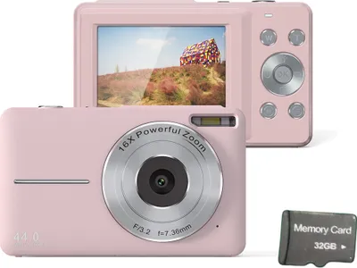 Produktbild von INF Digitální fotoaparát 44MP/1080P/16X s digitálním zoomem/výplňovým světlem/32GB kartou Růžový