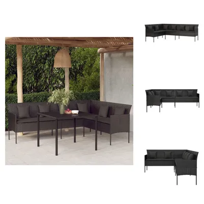 Immagine prodotto di vidaXL Divano da giardino a L con cuscini in poly rattan nero - Divani da giardino