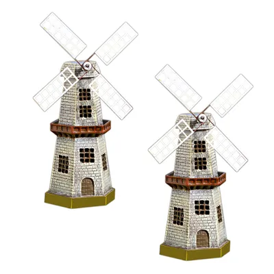 Produktbild von 2er Set Solar LED Windmühle 30 cm | Garten Solarbeleuchtung | Windmühlenturm Deko Solarleuchte | Windmühlen Gartendeko