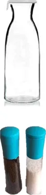 Produktbild von Wasserkaraffe aus Glas, 1 Liter, Glaskaraffe mit Deckel, Silikondeckel, Salz und Pfeffermühle blau