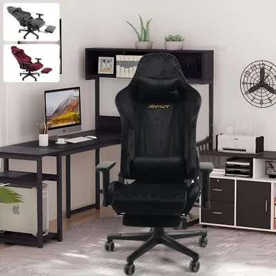 Produktbild von Ergonomischer Gaming-Stuhl mit Flanellbezug, Fußstütze und verstellbarer Rückenlehne